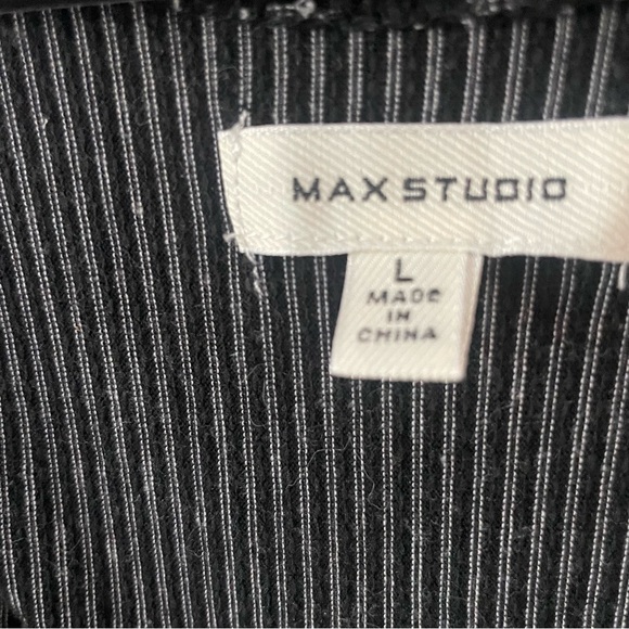 Max Studio Black White Striped Gray Ruched Tiered Cinched Waist Dress Size Large - Picture 3 of 6